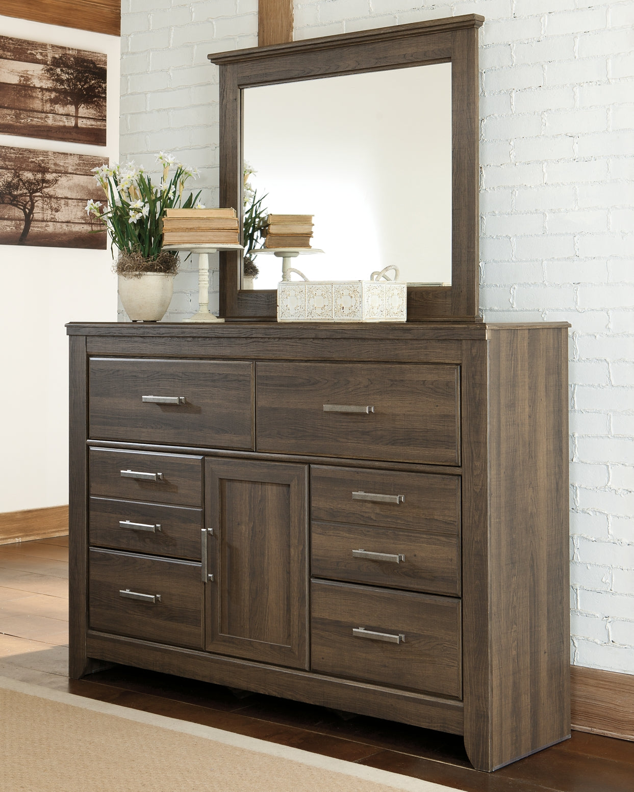 Juararo King/California King Panel Headboard with Mirrored Dresser