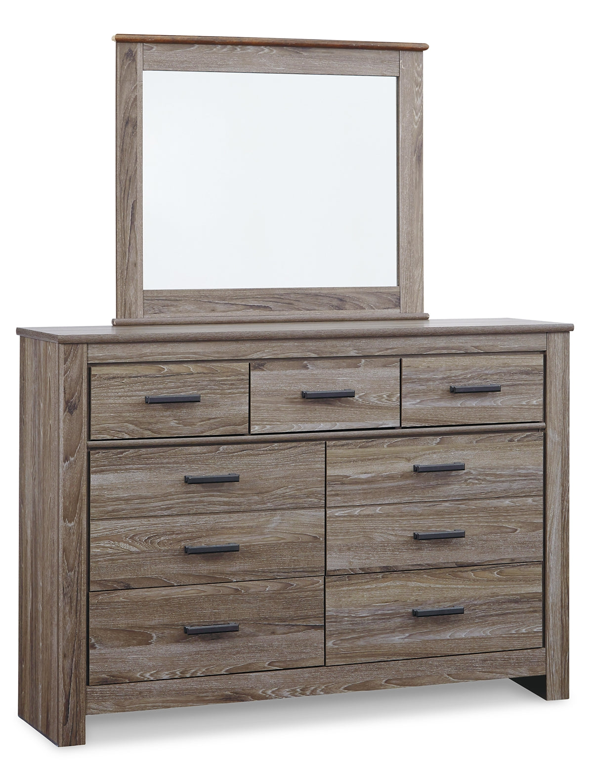 Zelen Full Panel Bed with Mirrored Dresser and 2 Nightstands