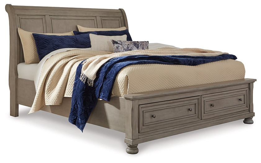 Lettner California King Sleigh Bed with Mirrored Dresser and 2 Nightstands