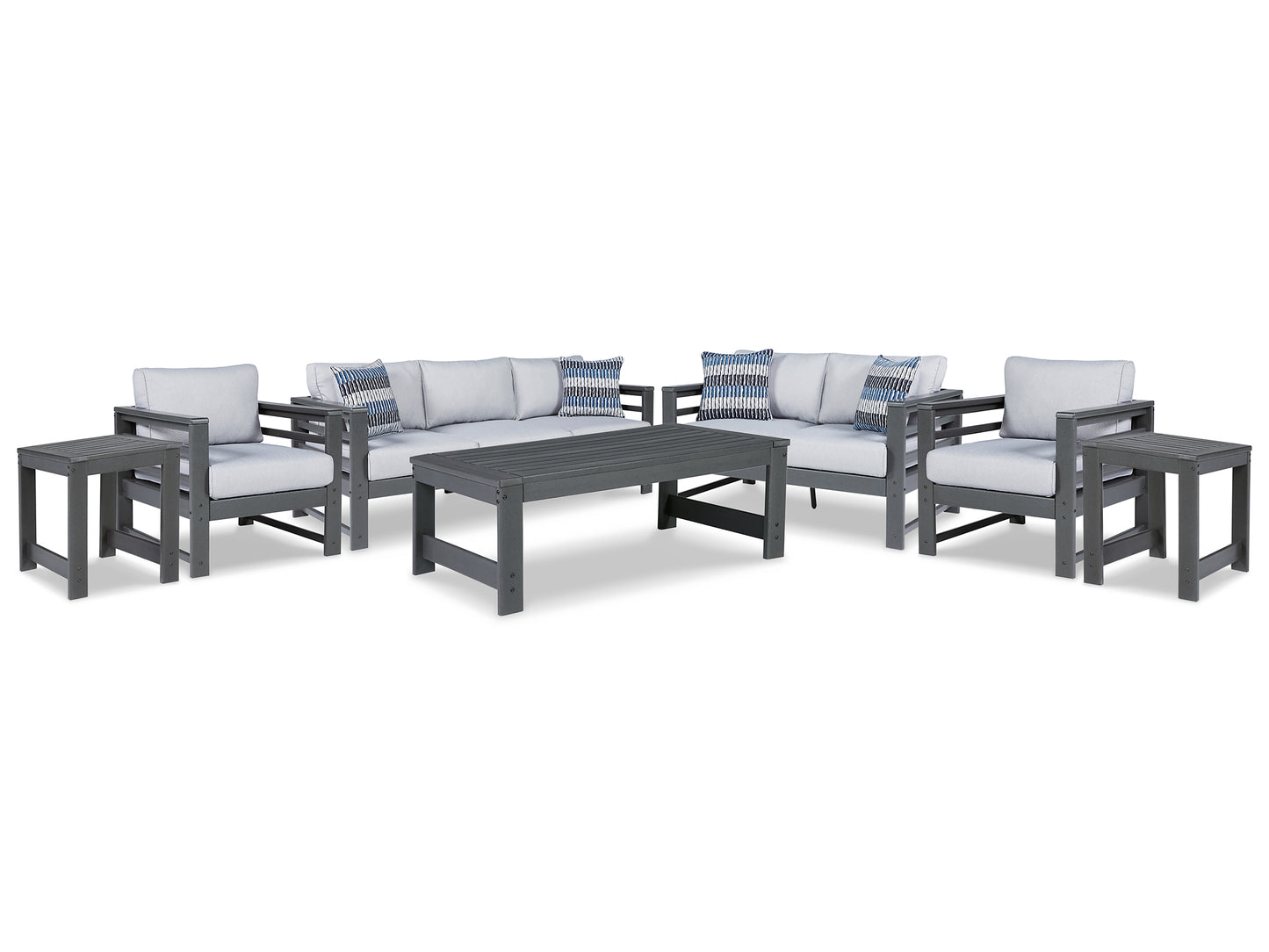 Amora Outdoor Sofa, Loveseat and 2 Lounge Chairs with Coffee Table and 2 End Tables