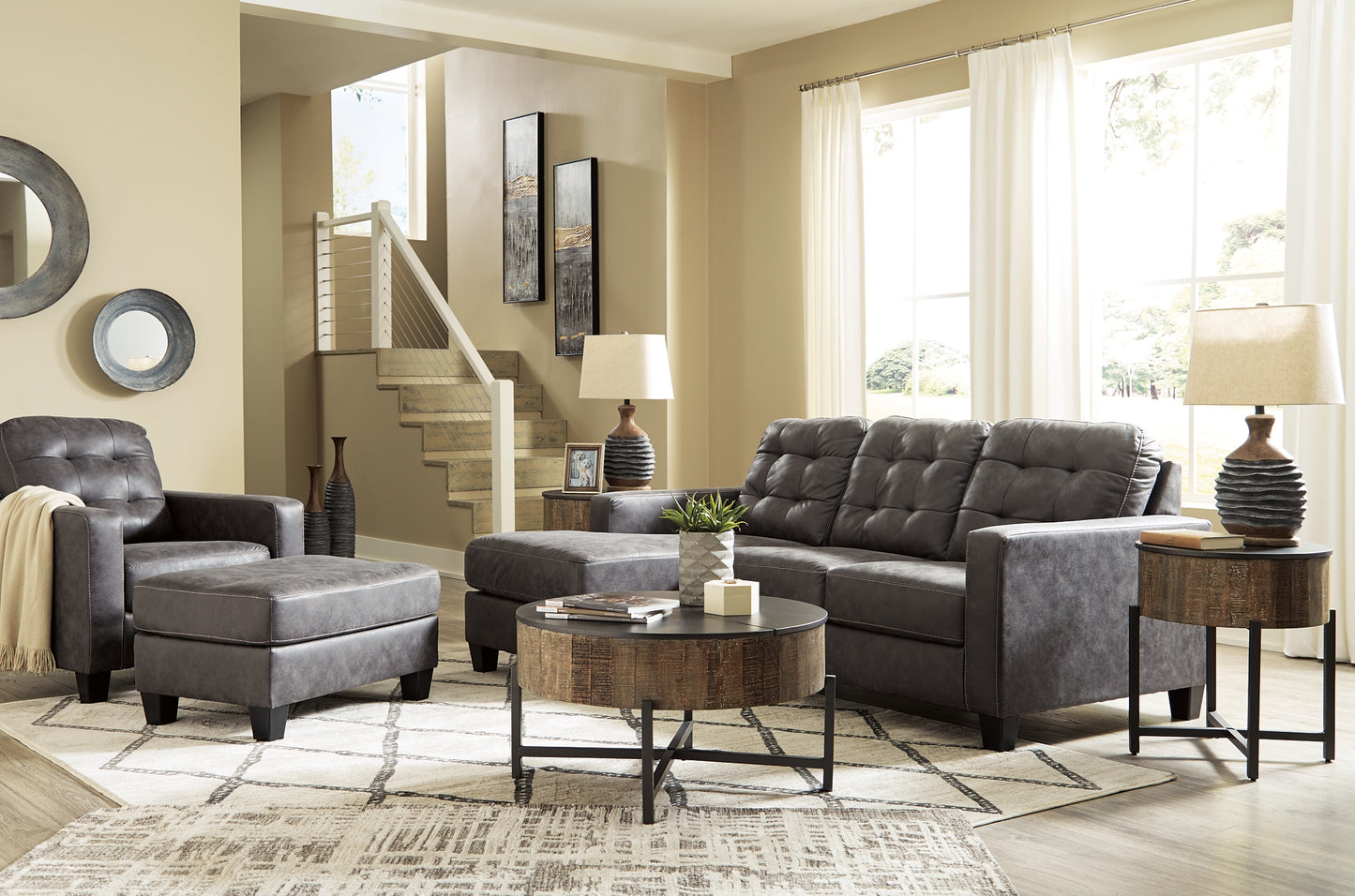 Venaldi Sofa Chaise, Chair, and Ottoman