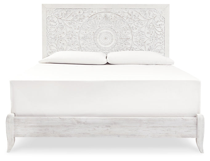 Paxberry King Panel Bed with Mirrored Dresser, Chest and Nightstand