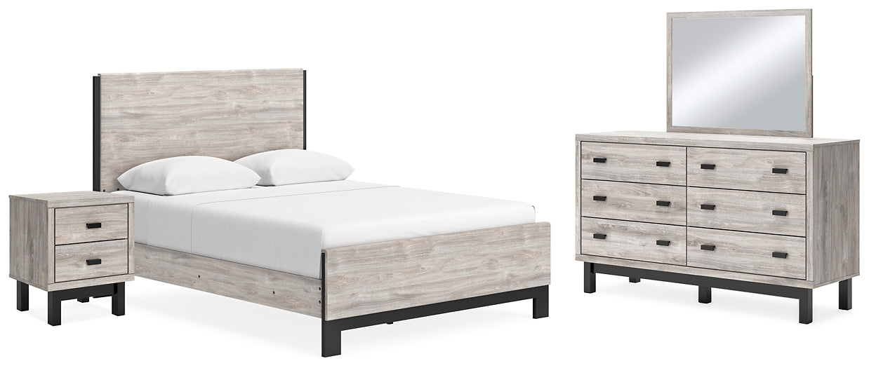 Vessalli Queen Panel Bed with Mirrored Dresser and Nightstand