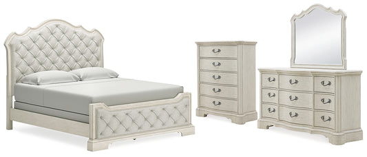 Arlendyne King Upholstered Bed with Mirrored Dresser and Chest