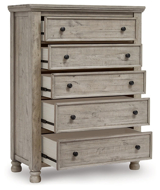 Harrastone Queen Panel Bed with Mirrored Dresser and Chest