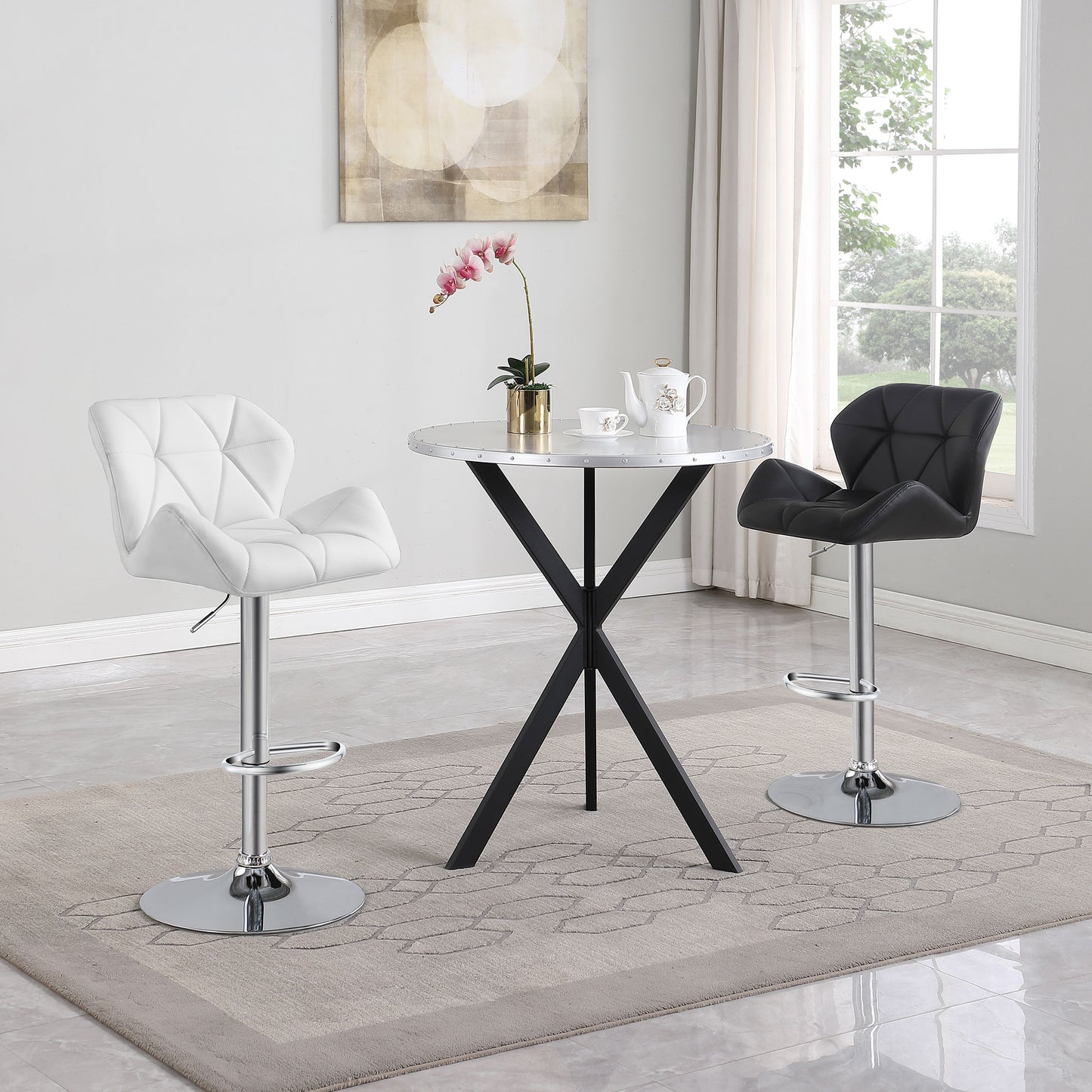 Berrington Upholstered Adjustable Bar Stool Black (Set of 2)