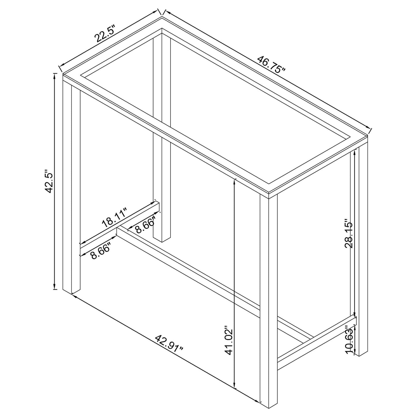 Tolbert Rectangular 47-inch Glass Top Pub Bar Table Chrome