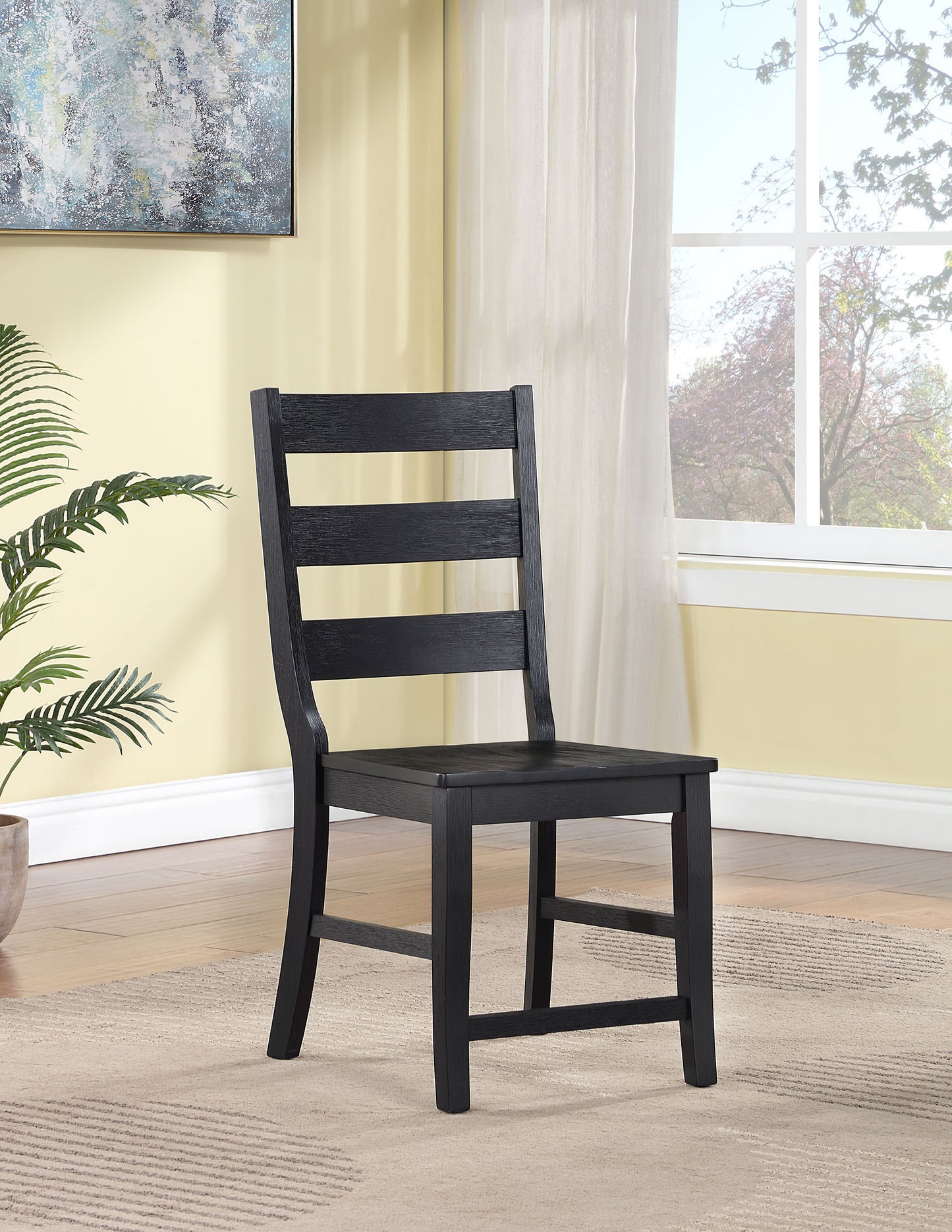 Newport Ladder Back Wood Dining Side Chair Black (Set of 2)