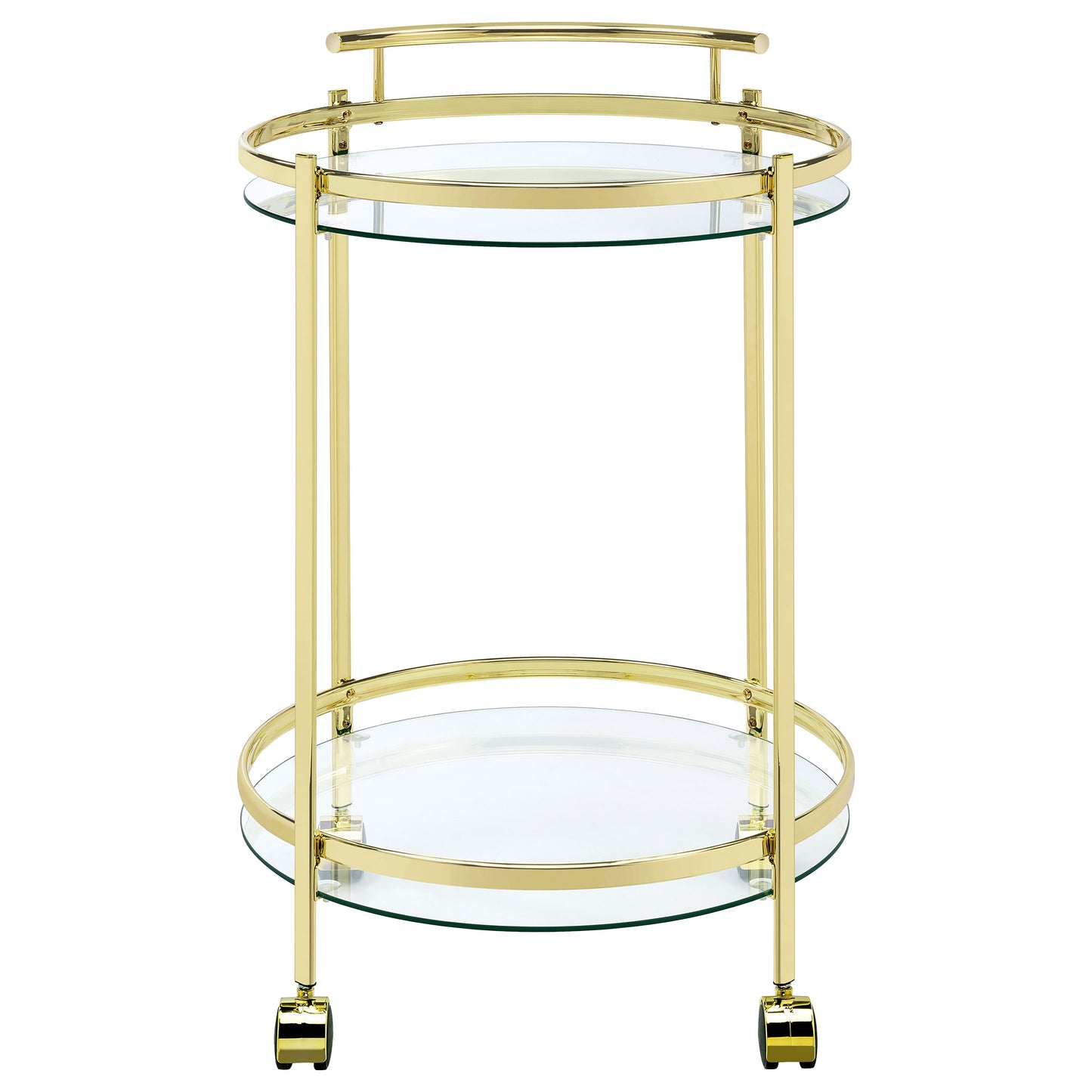 Chrissy 2-tier Round Glass Shelf Metal Bar Cart Brass