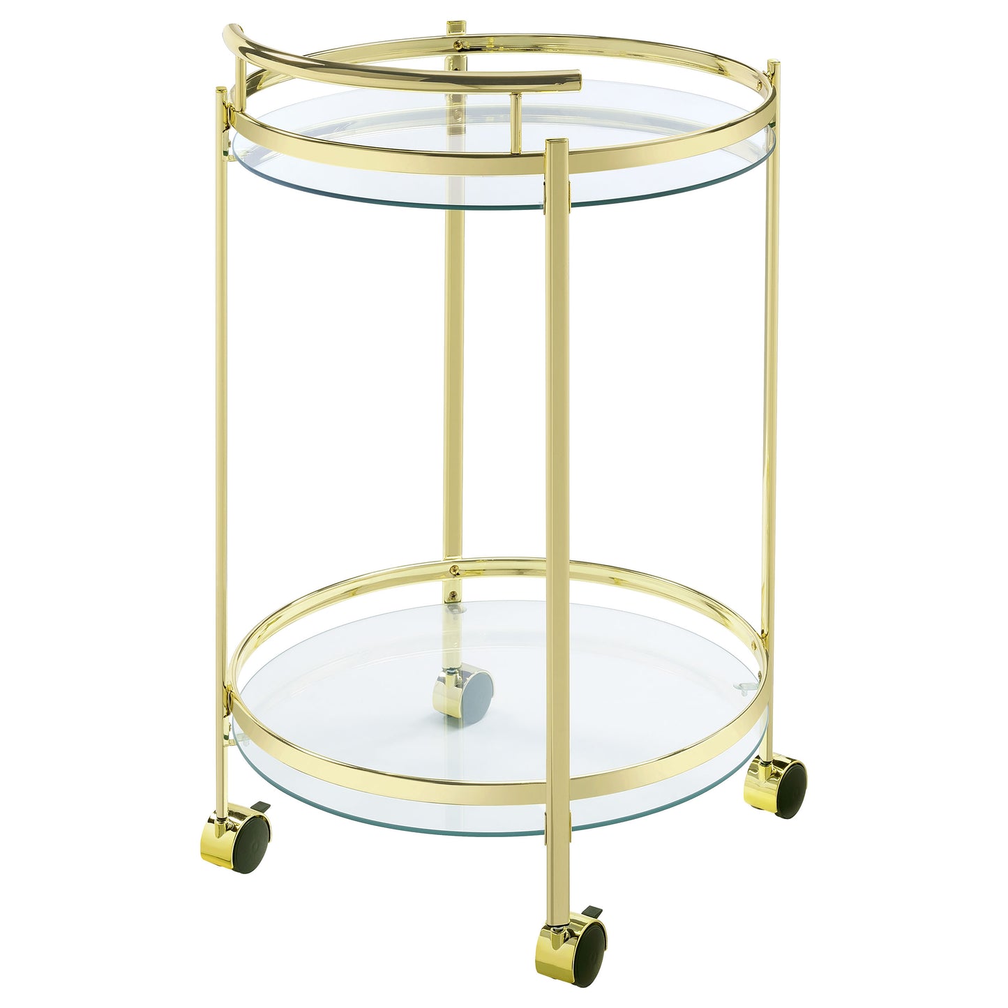 Chrissy 2-tier Round Glass Shelf Metal Bar Cart Brass