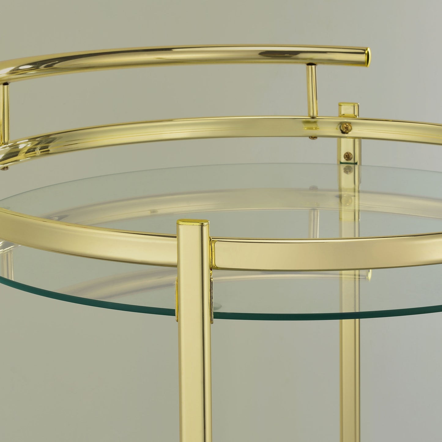 Chrissy 2-tier Round Glass Shelf Metal Bar Cart Brass