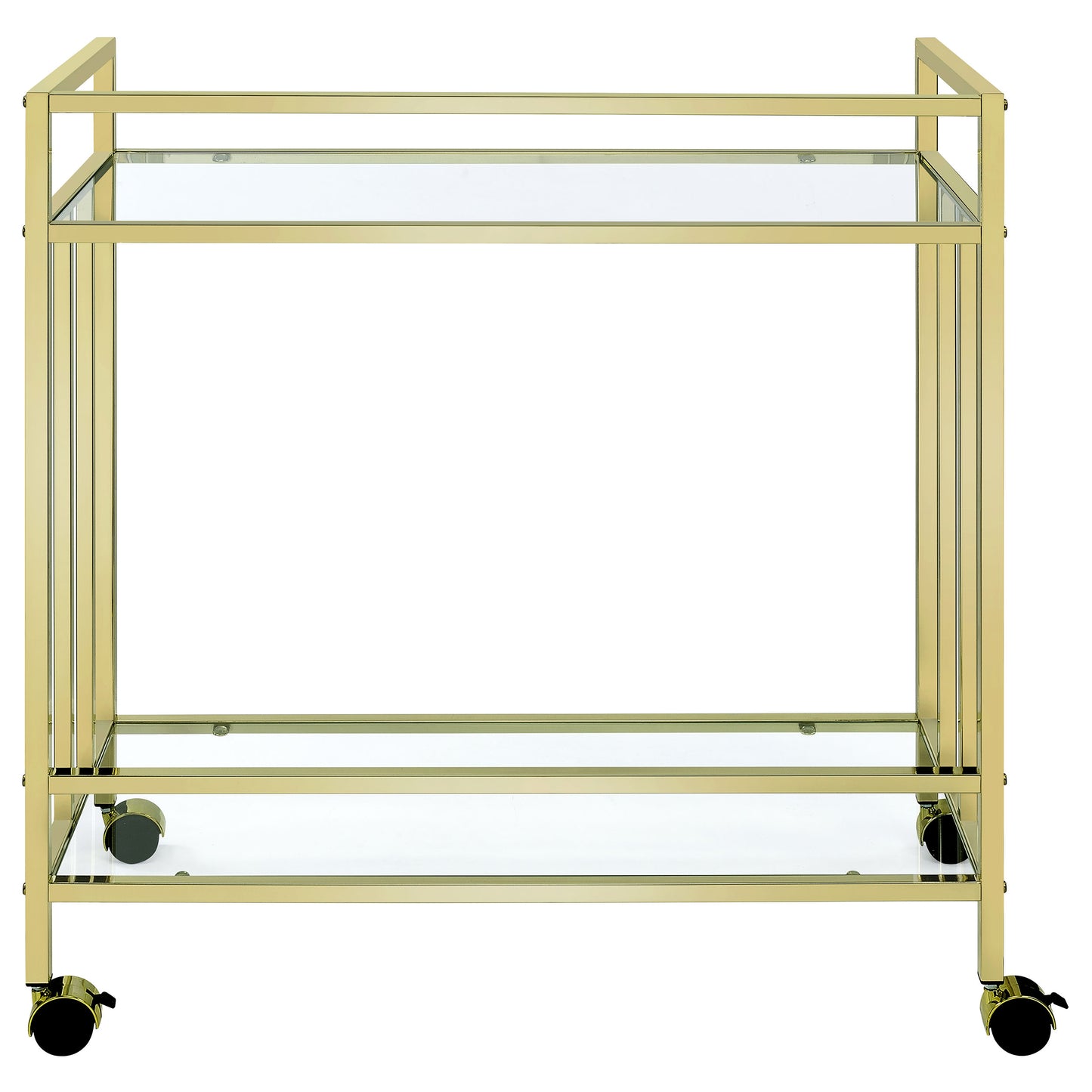 Cara 2-tier Rectangular Glass Shelf Metal Bar Cart Brass