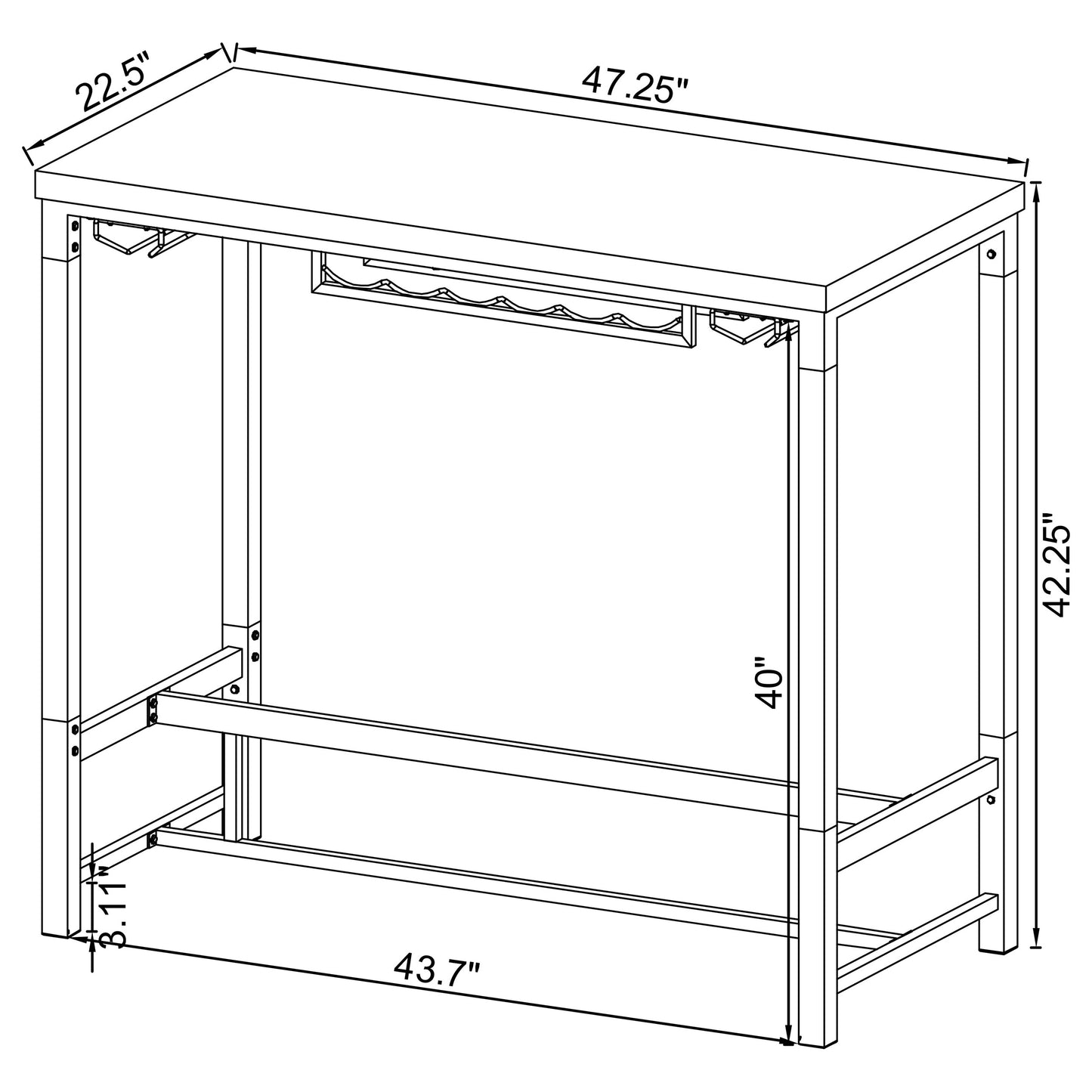 Norcrest 47-inch Acrylic Leg Bar Table White High Gloss