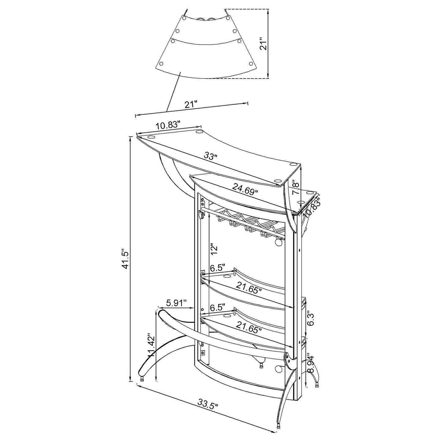 Dallas 2-shelf Curved Freestanding Home Bar Cabinet White