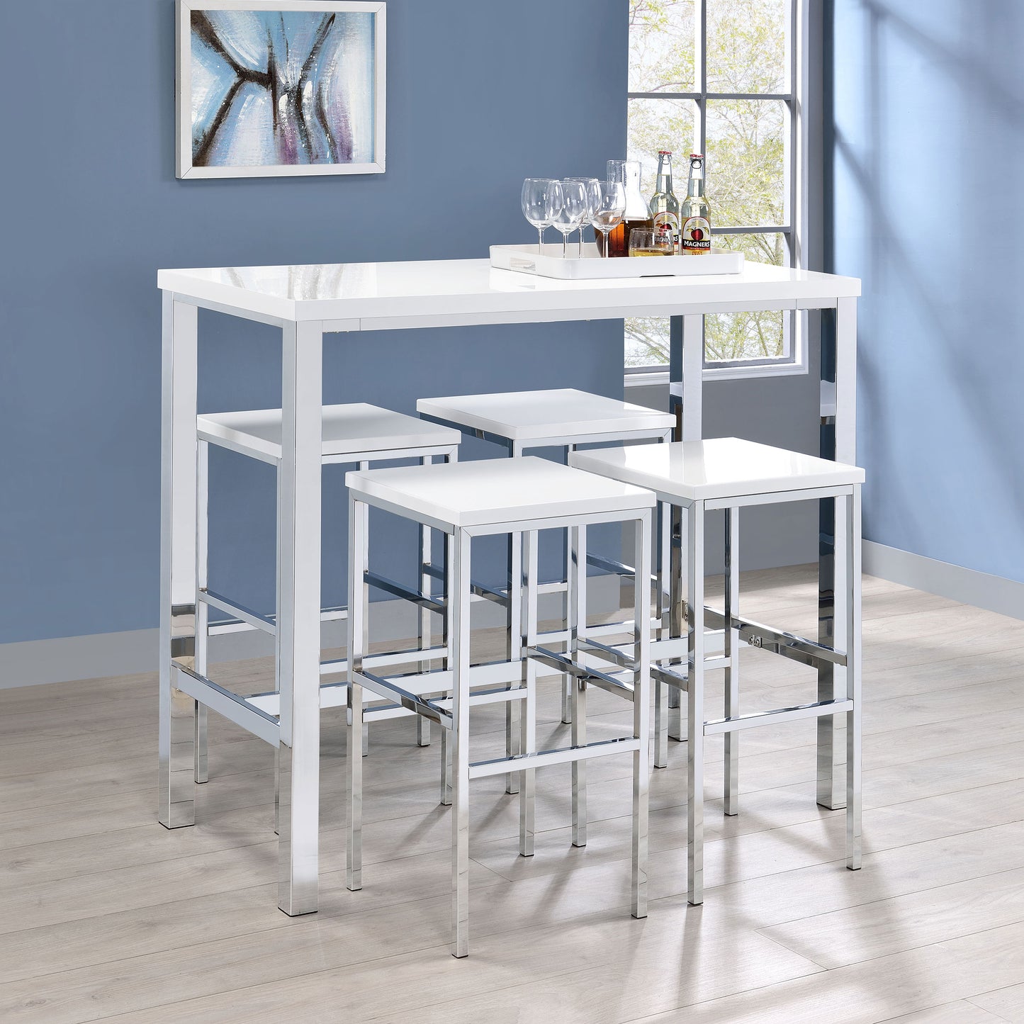 Natividad 5-piece Pub Height Bar Table Set White High Gloss