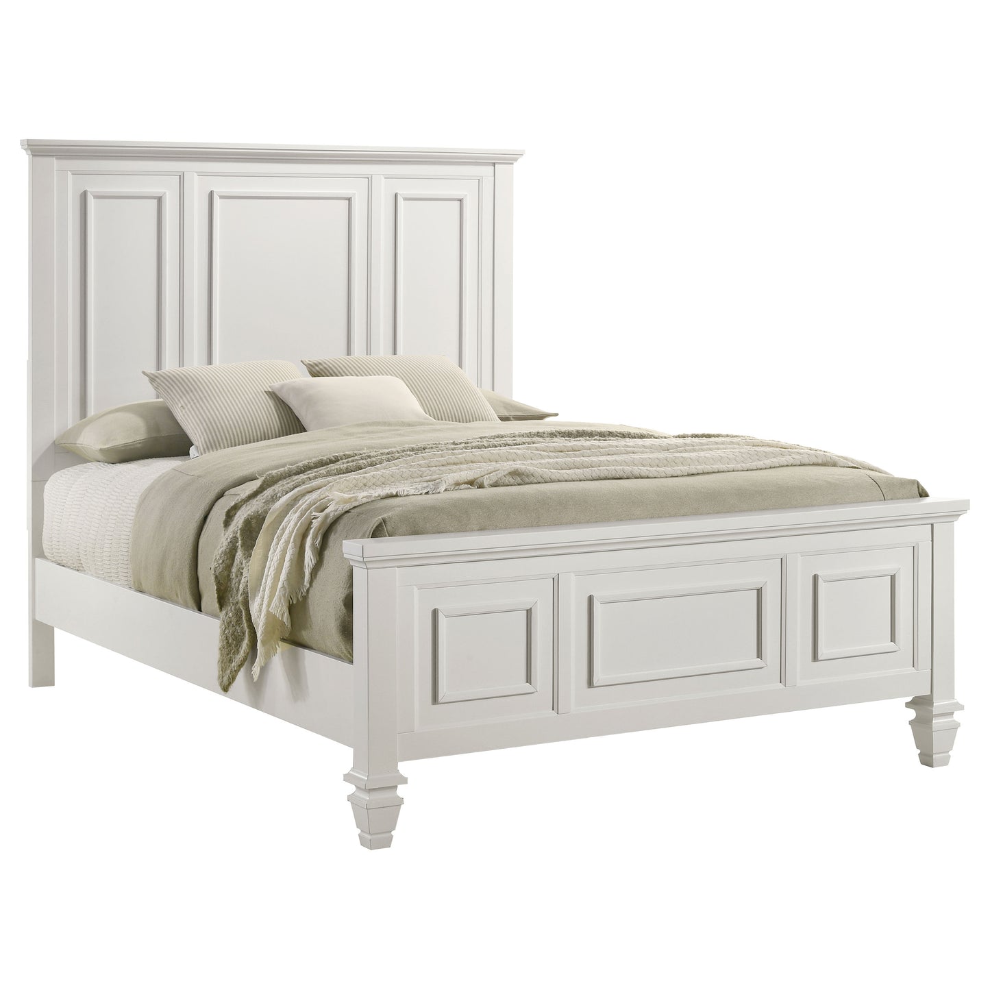 Sandy Beach Wood Queen Panel Bed Cream White