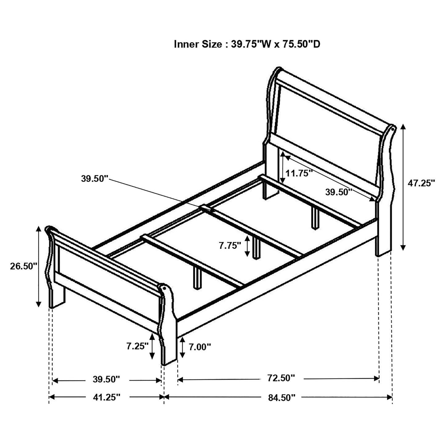 Louis Philippe Wood Twin Sleigh Bed Cappuccino