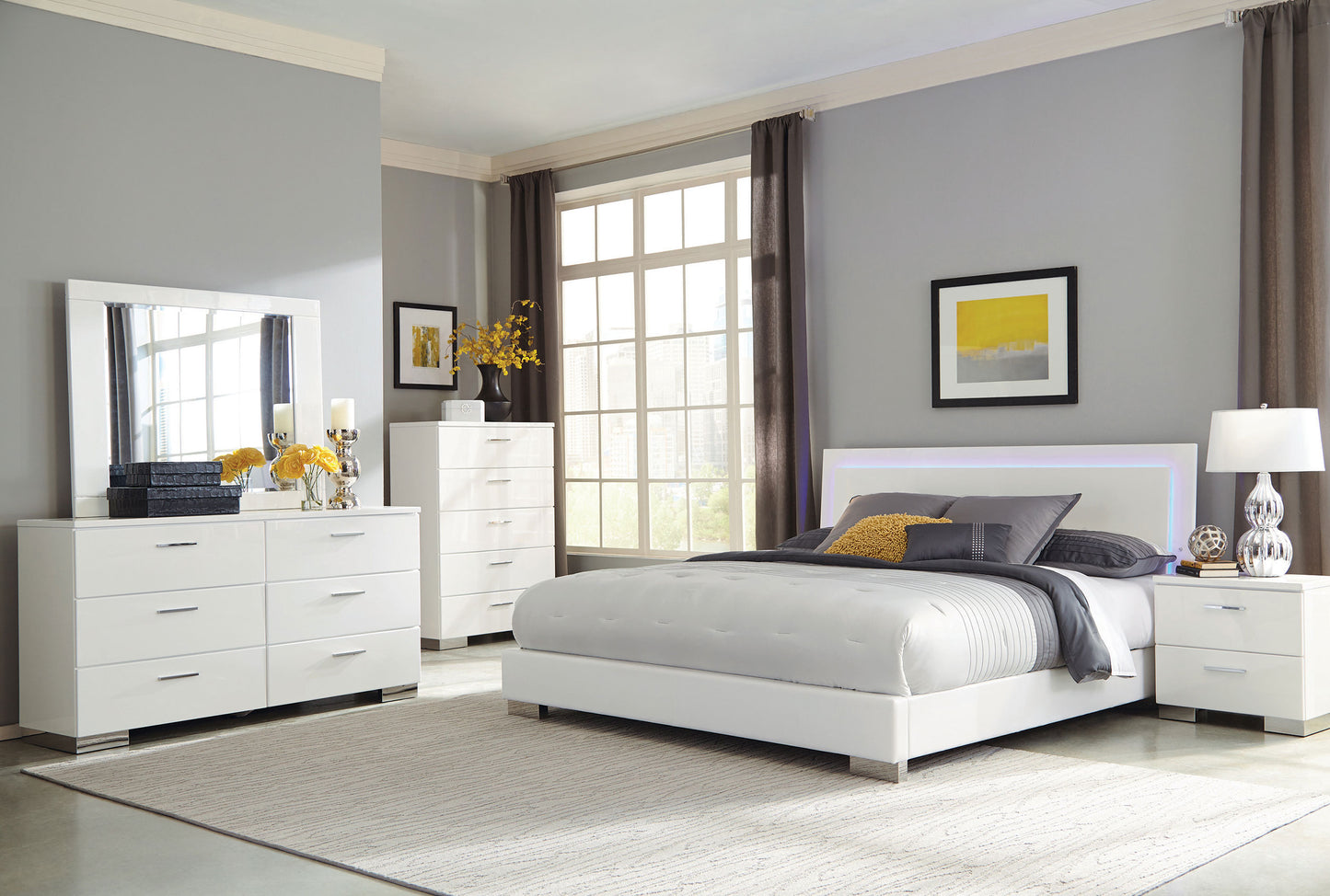 Felicity 6-piece Queen Bedroom Set White High Gloss