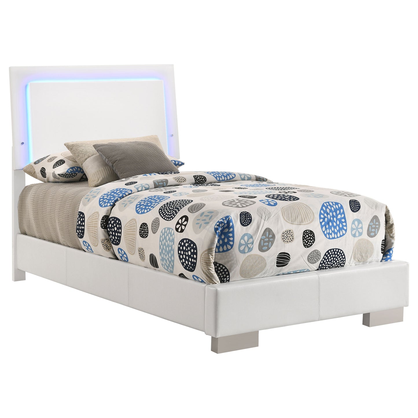 Felicity Wood Twin LED Panel Bed White High Gloss