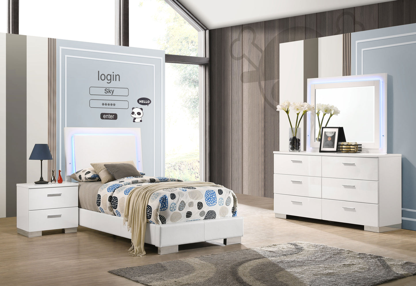 Felicity 4-piece Twin Bedroom Set White High Gloss