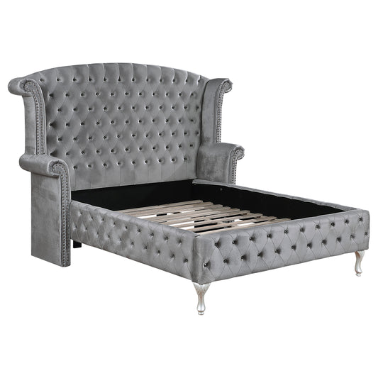 Deanna Upholstered California King Wingback Bed Grey