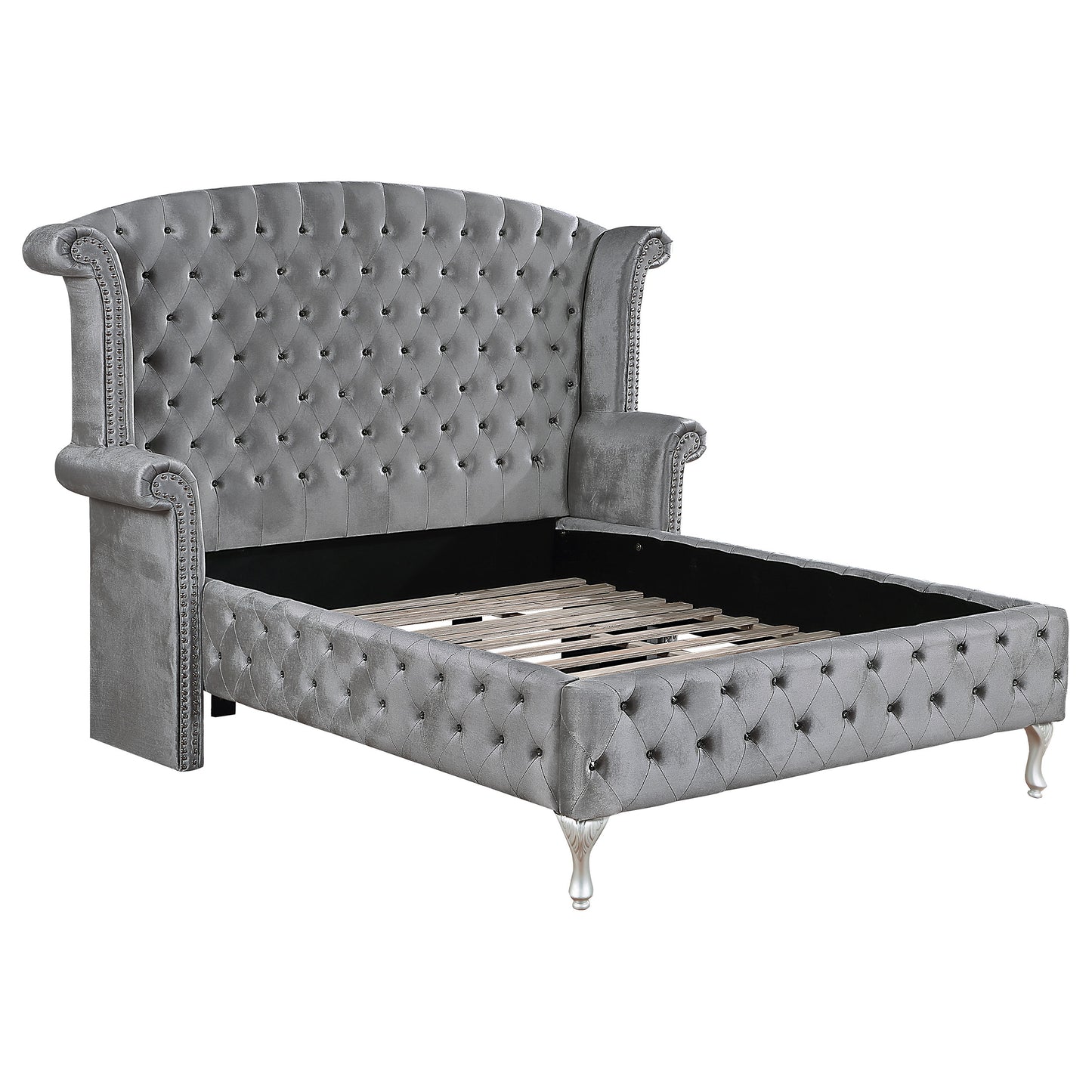 Deanna Upholstered Queen Wingback Bed Grey