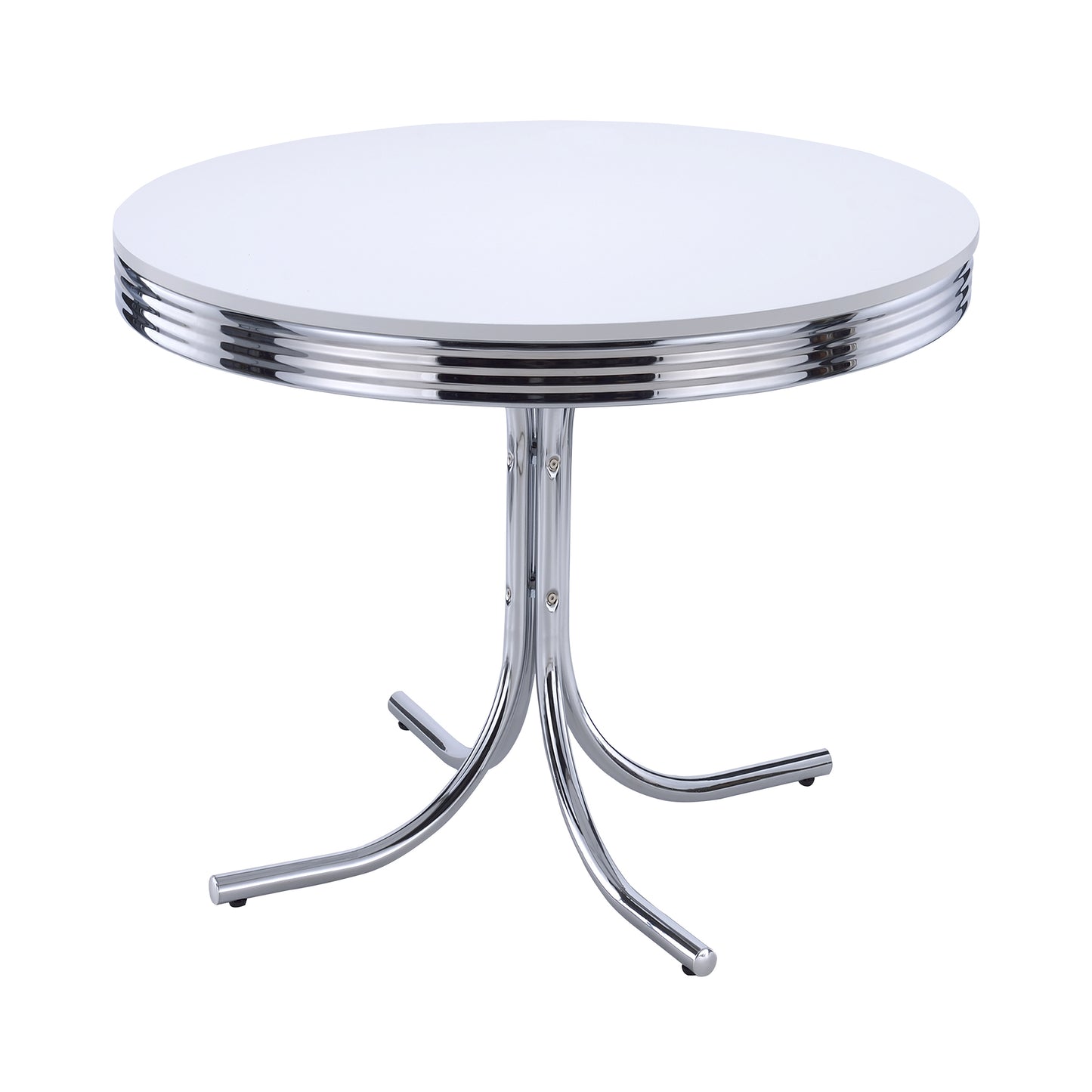 Retro Round 42-inch Wood Top Dining Table White and Chrome