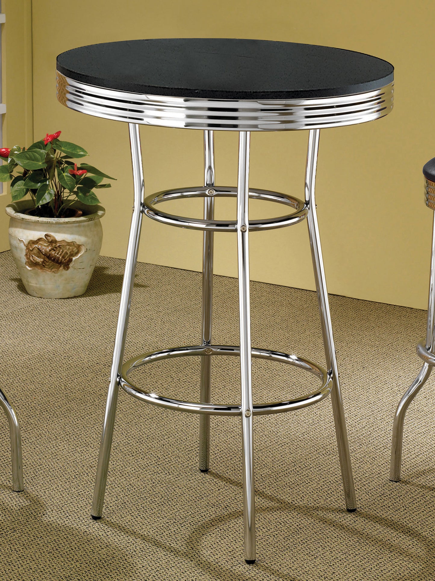 Retro Round 30-inch 1950's Bistro Pub Height Bar Table Black