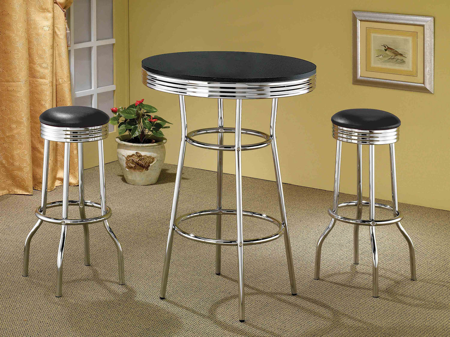 Retro Round 30-inch 1950's Bistro Pub Height Bar Table Black