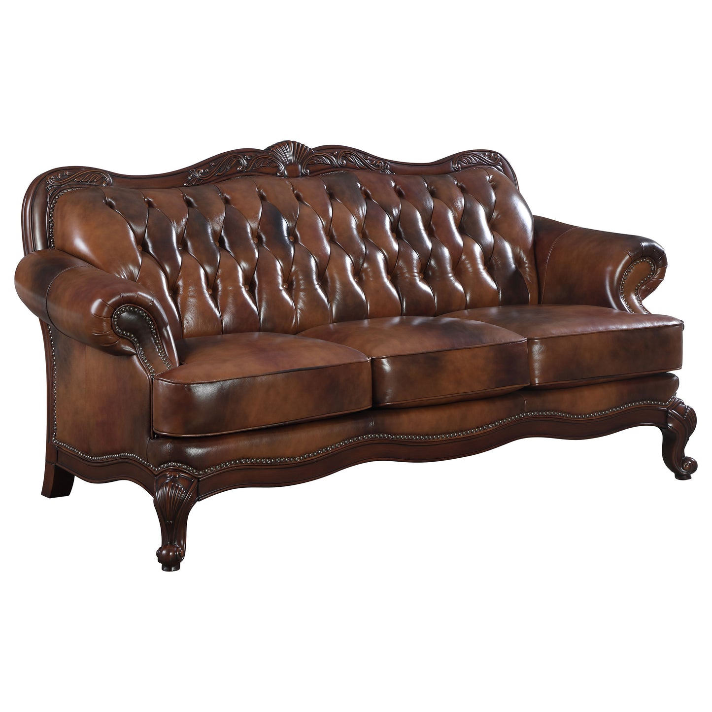 Victoria Full Leather Upholstered Rolled Arm Sofa Brown