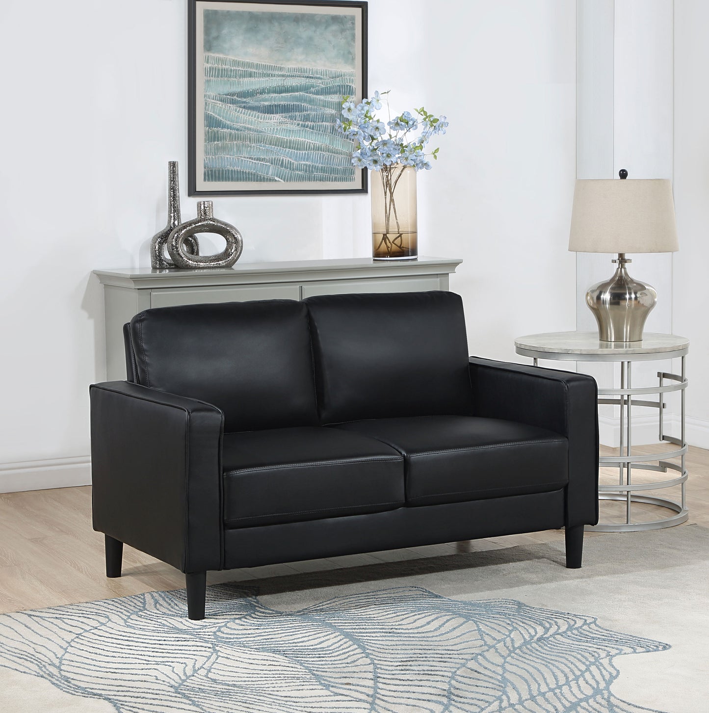 Ruth Upholstered Track Arm Loveseat Black