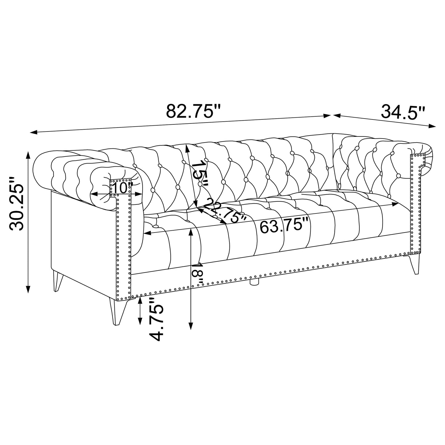 Bleker Upholstered Tuxedo Arm Tufted Sofa Blue