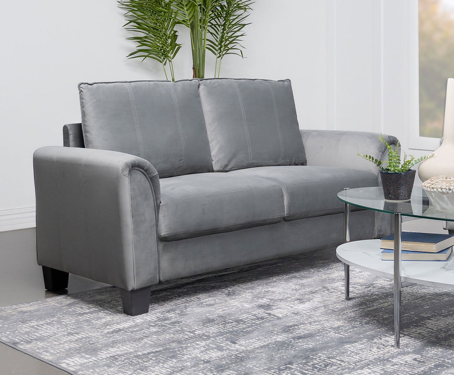 Davis Upholstered Rolled Arm Loveseat Grey