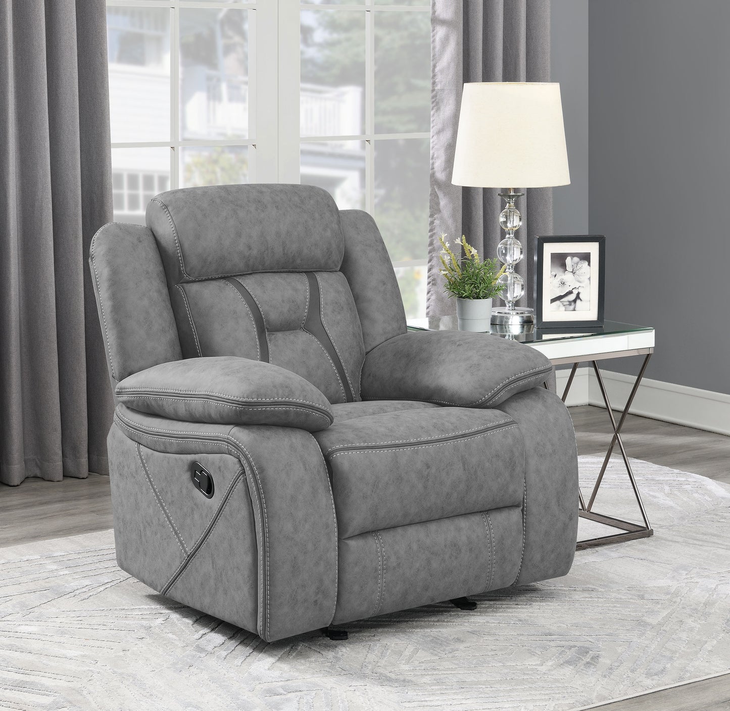 Higgins Upholstered Glider Recliner Chair Grey