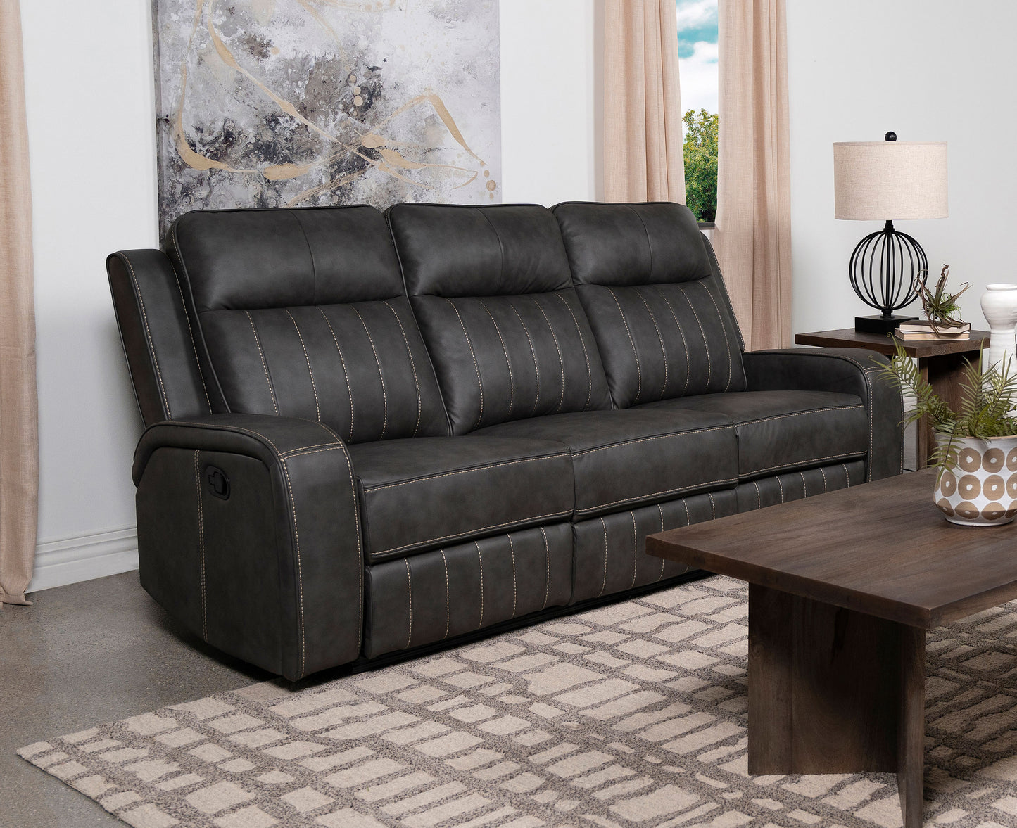 Raelynn Upholstered Track Arm Motion Sofa Grey