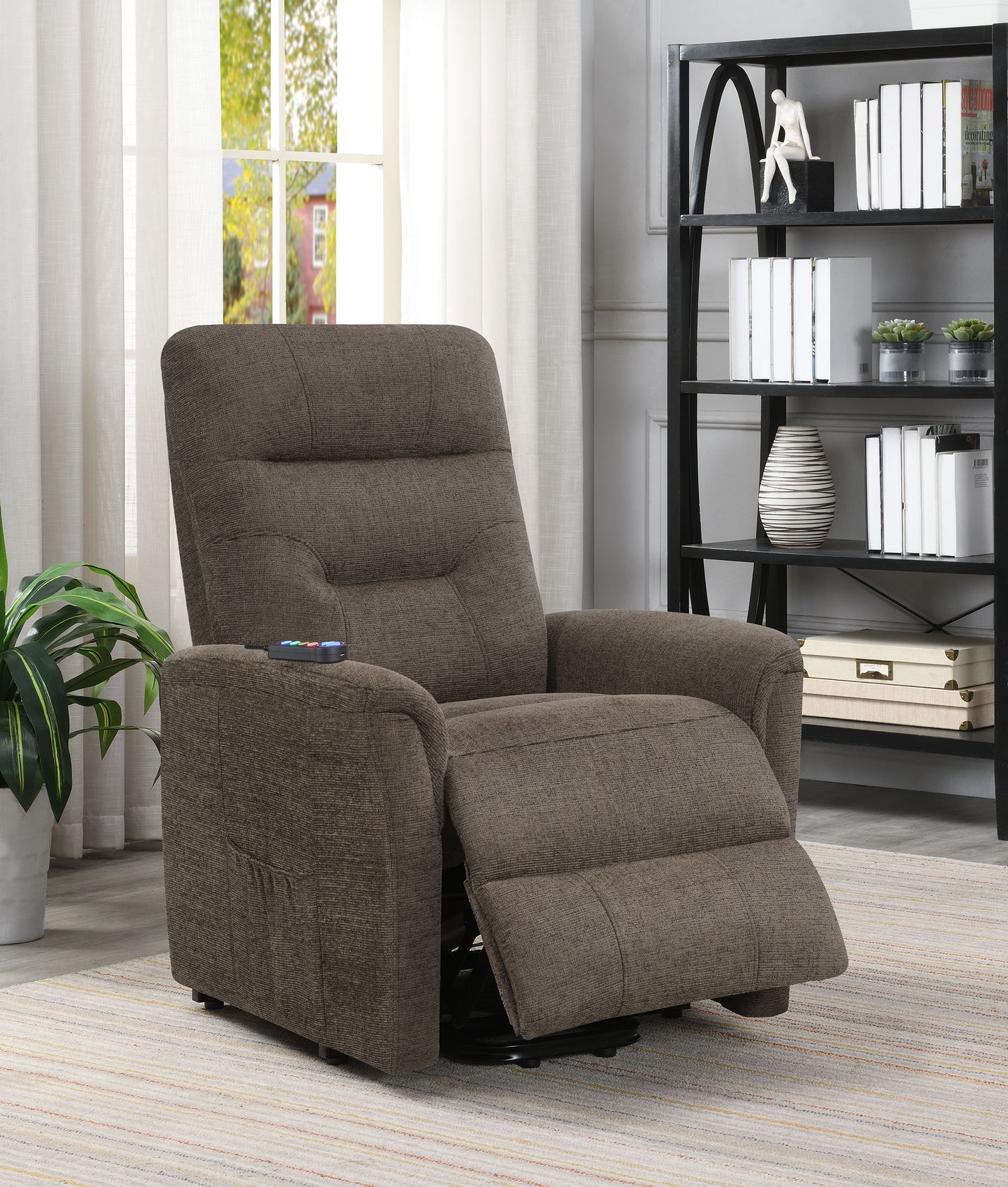 Henrietta Upholstered Power Lift Massage Chair Brown