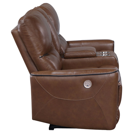 Greenfield Upholstered Power Reclining Loveseat Saddle Brown