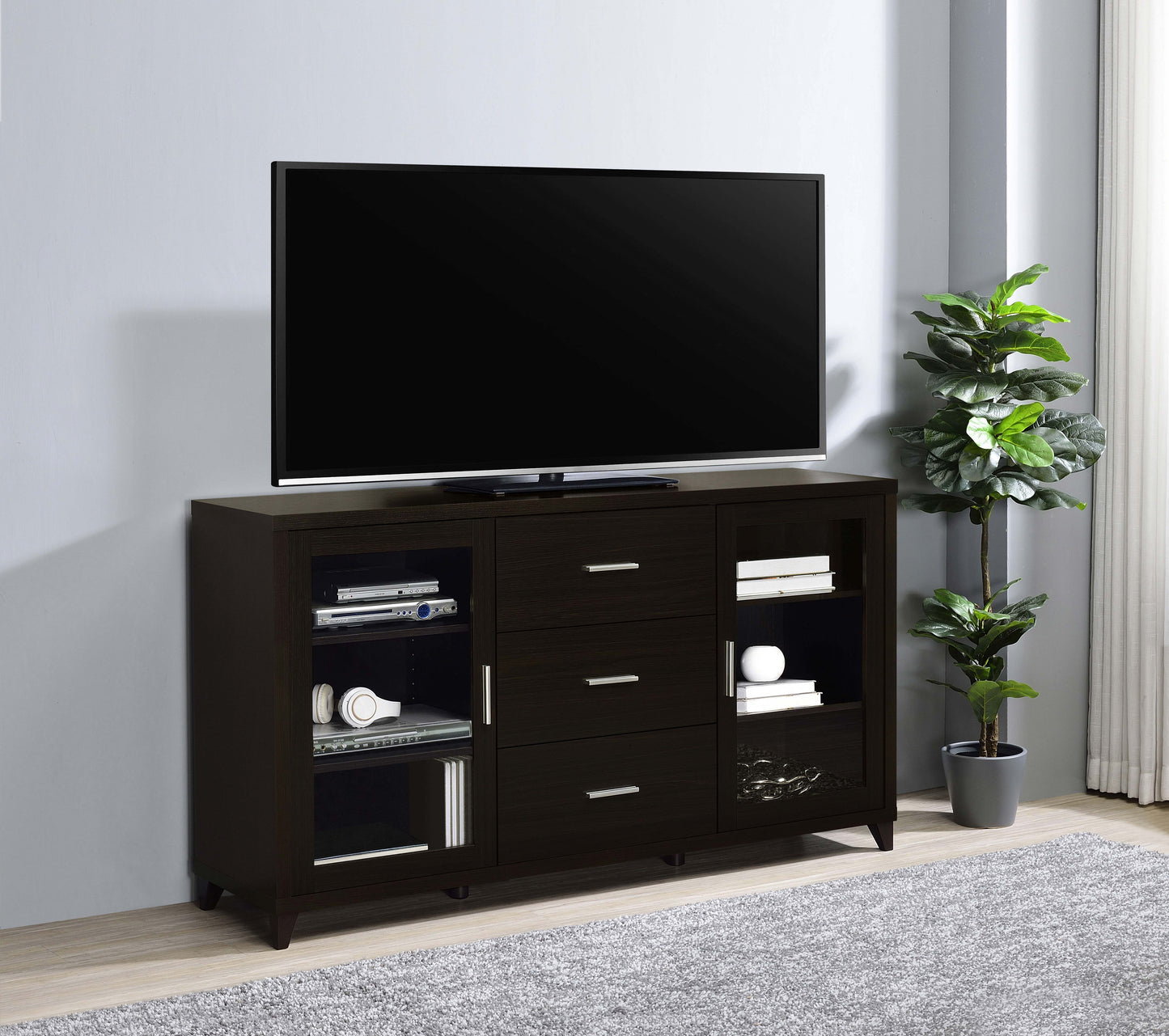 Lewes 2-door Engineered Wood 60" TV Stand Cappuccino