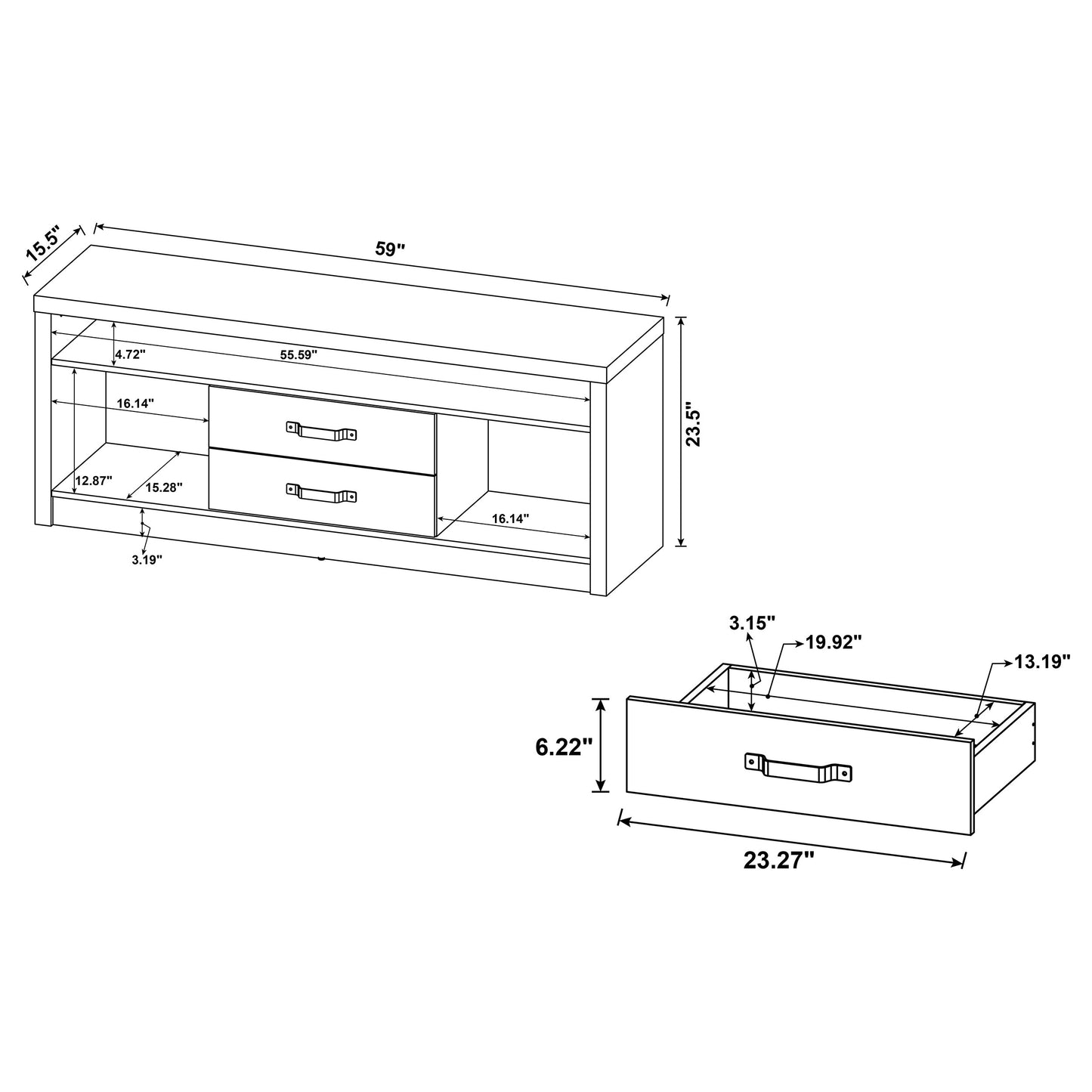 Burke 2-drawer Engineered Wood 59" TV Stand Grey Driftwood