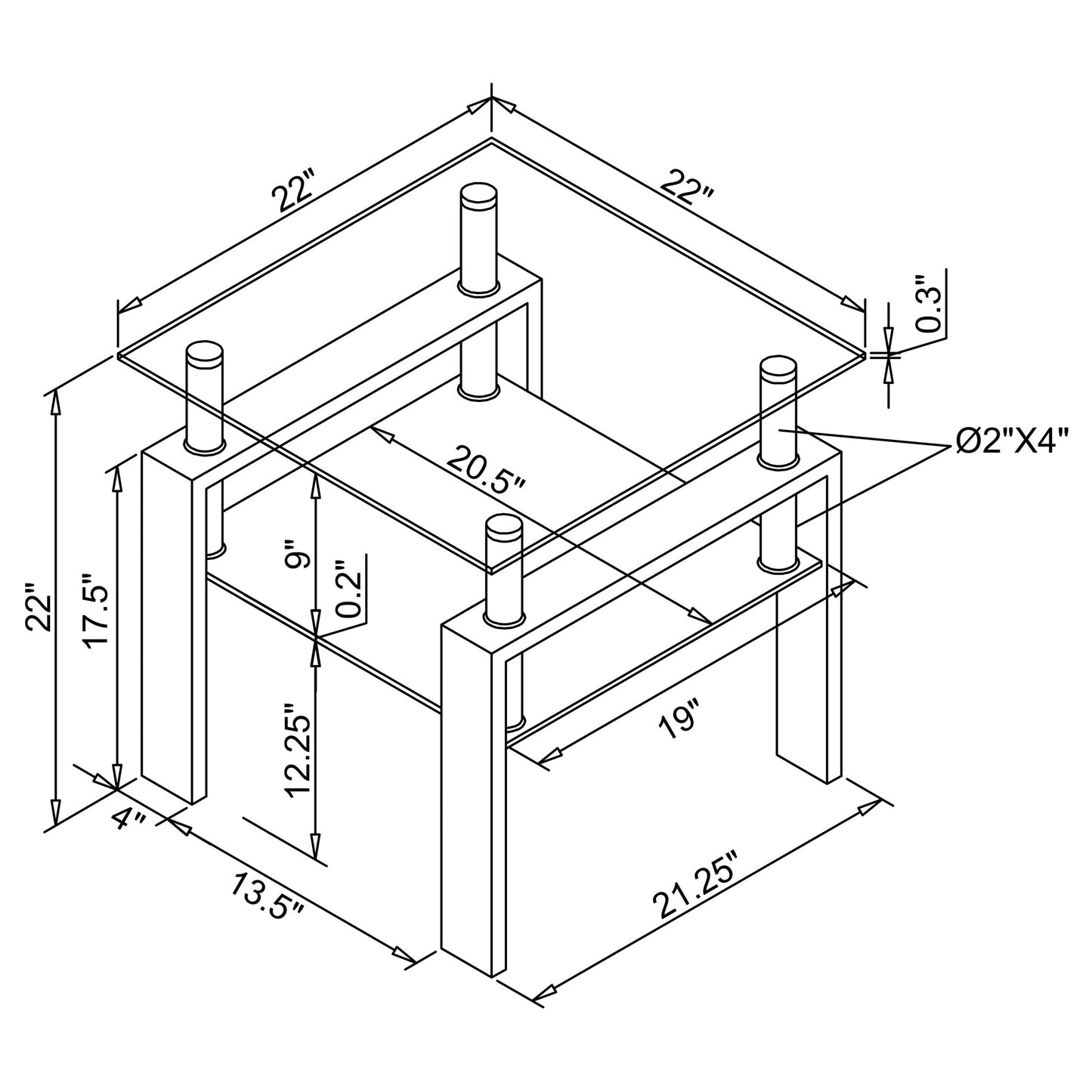 Dyer 1-shelf Square Glass Top Side End Table White