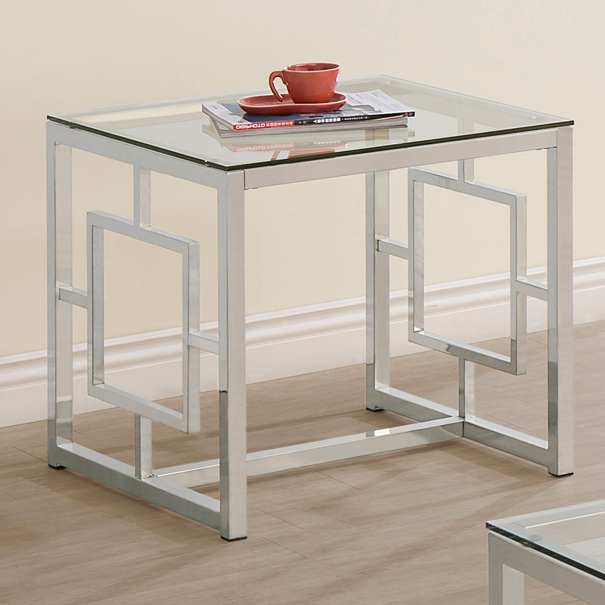 Merced Square Glass Top Side End Table Nickel