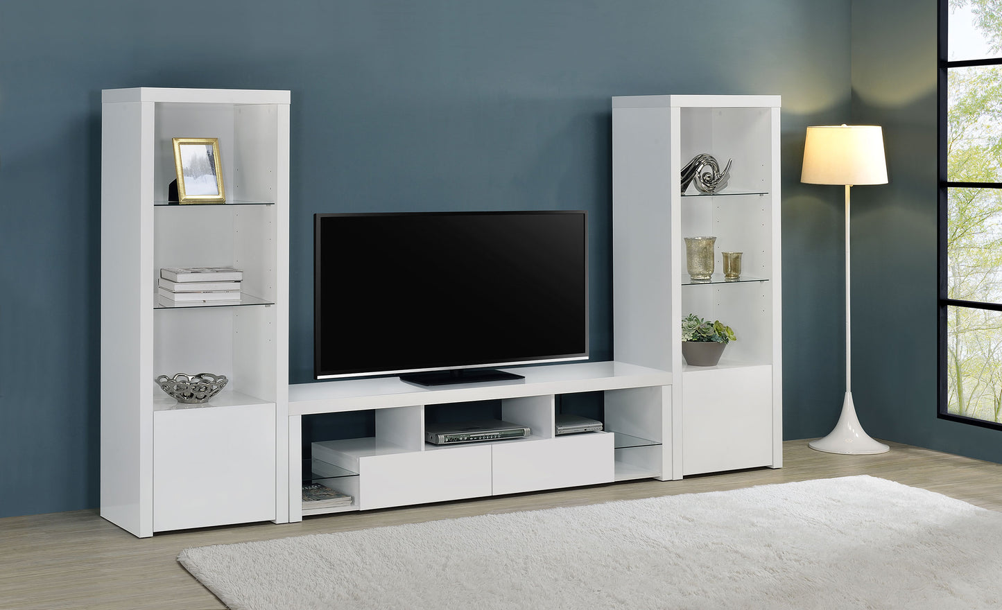 Jude 3-piece 71" TV Entertainment Center White High Gloss