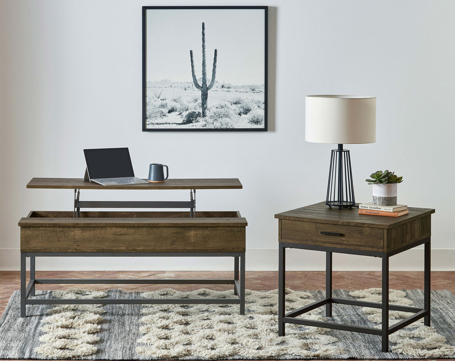 Byers Engineered Wood Lift Top Coffee Table Brown Oak