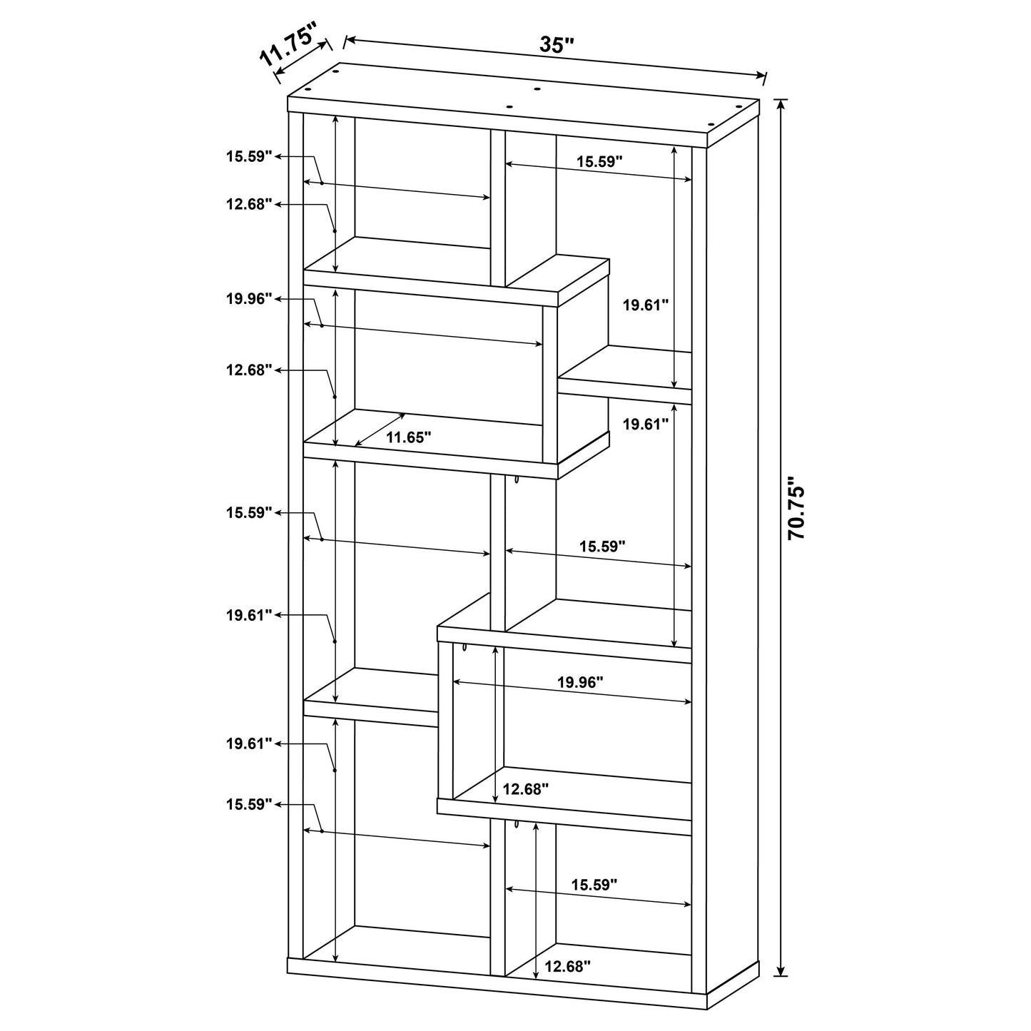 Theo 71-inch 6-shelf Bookshelf White