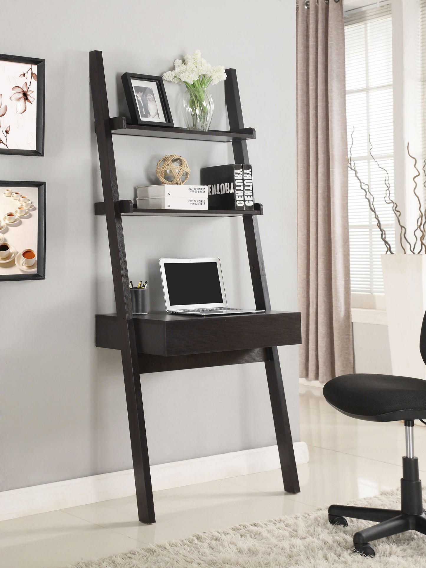 Colella 30-inch 1-drawer Ladder Desk with Shelf Cappuccino