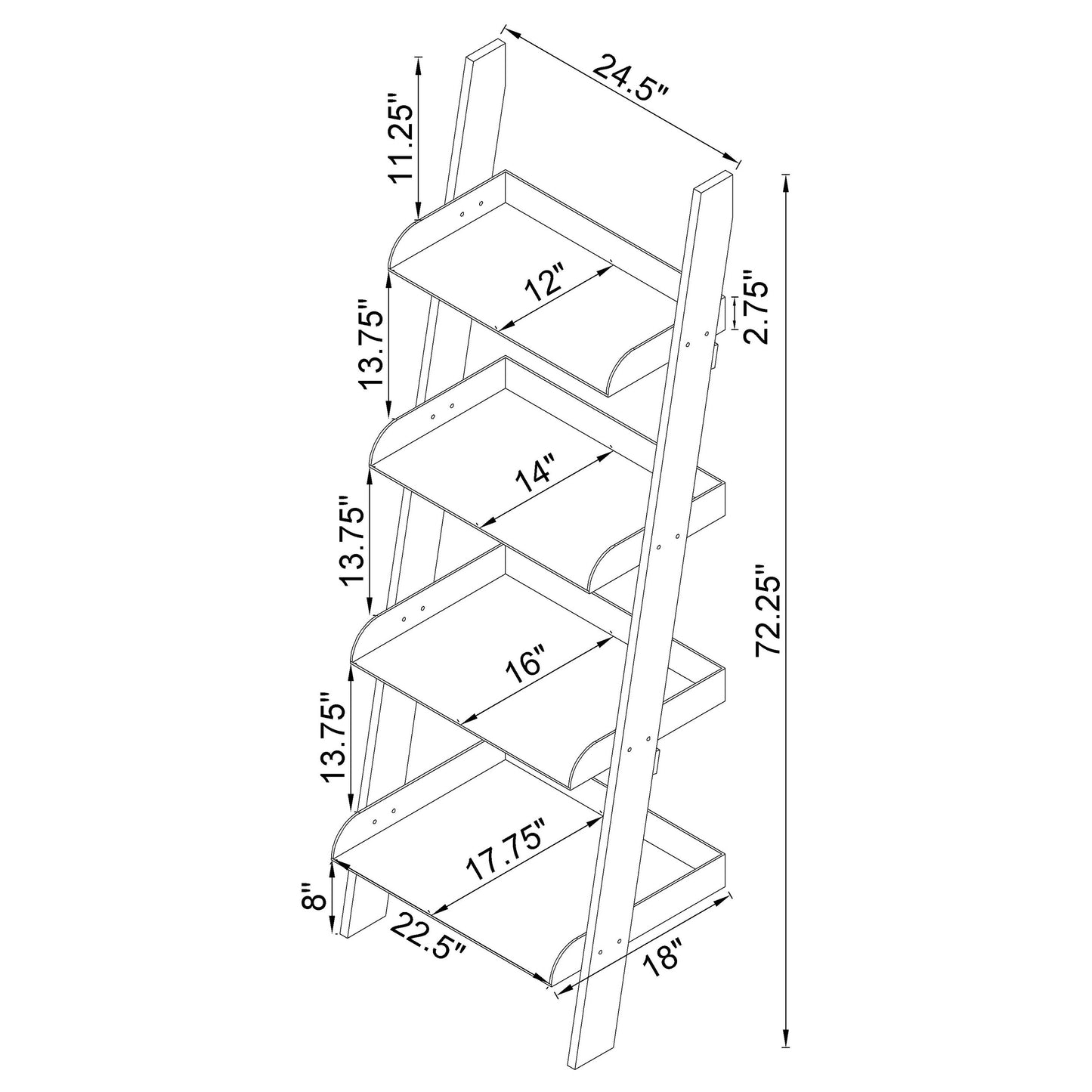 Amaturo 72-inch 4-shelf Acrylic Ladder Bookshelf Clear