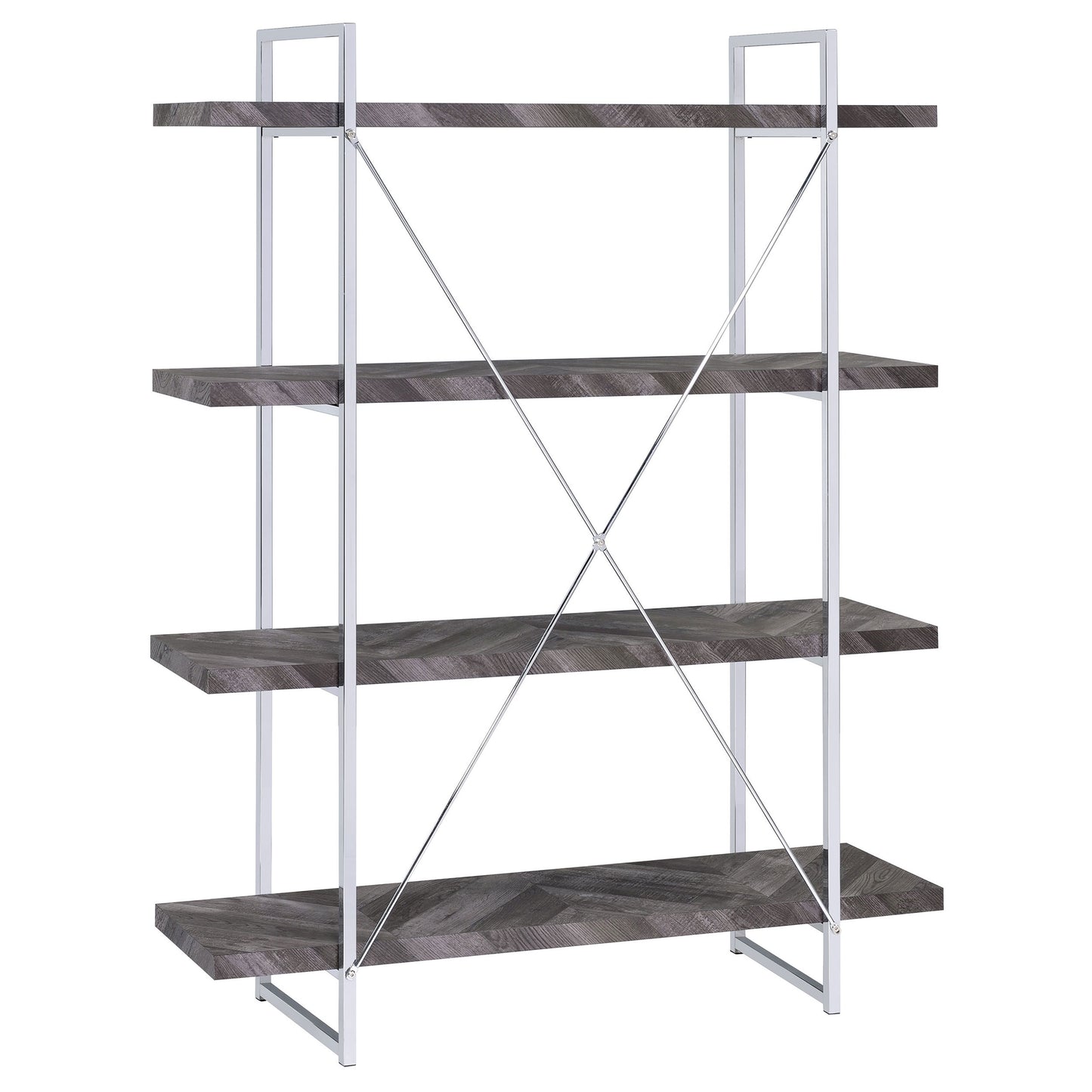 Grimma 63-inch 4-shelf Bookshelf Rustic Grey and Chrome