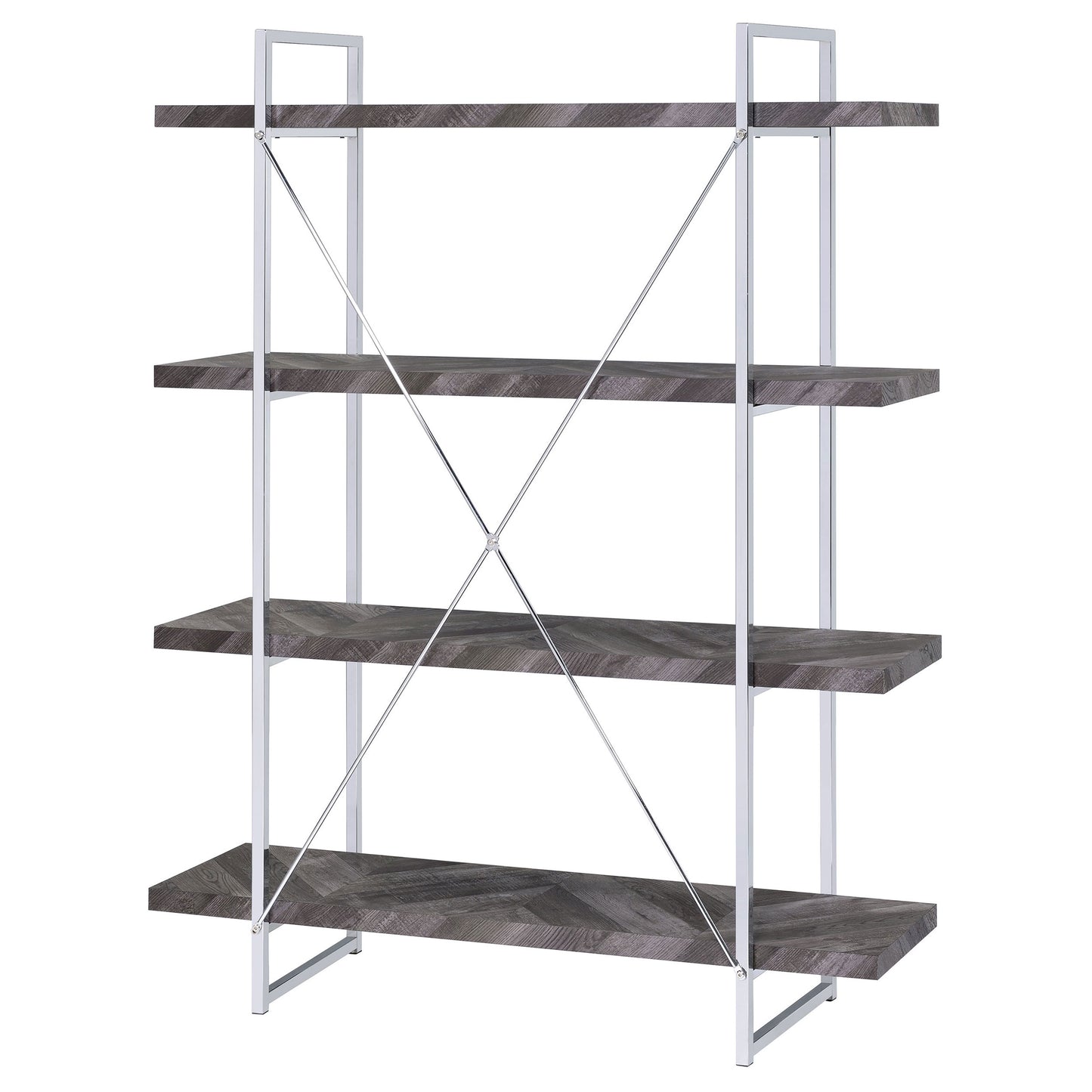 Grimma 63-inch 4-shelf Bookshelf Rustic Grey and Chrome