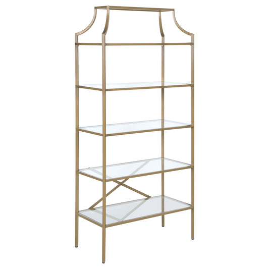 Serena 70-inch 5-shelf Glass Bookshelf Gold