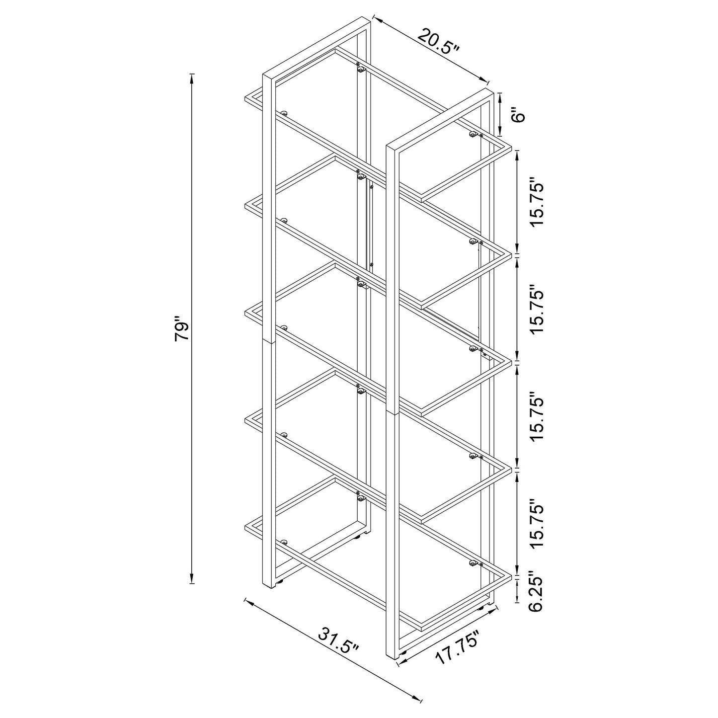 Hartford 79-inch 5-shelf Glass Bookshelf Chrome